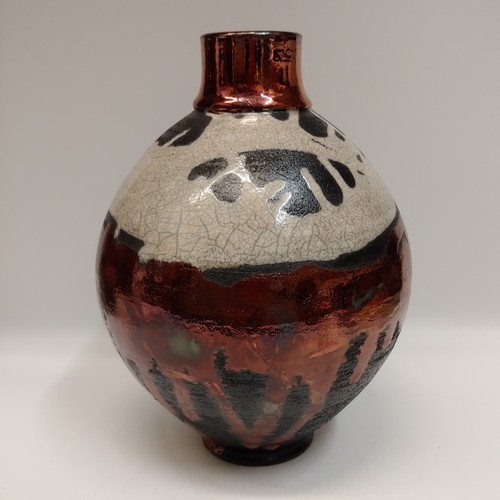 #221195 Raku Vase Black/White/Copper 10x6.25 $29  at Hunter Wolff Gallery